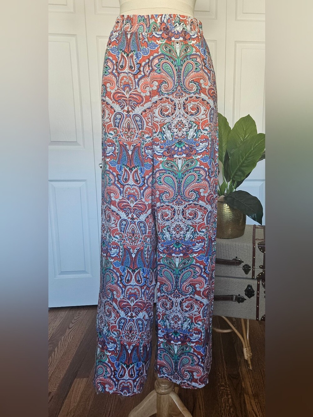 NWT Hester & Orchard 100% Rayon Wide-leg Paisley Bohemian Trousers Size XL